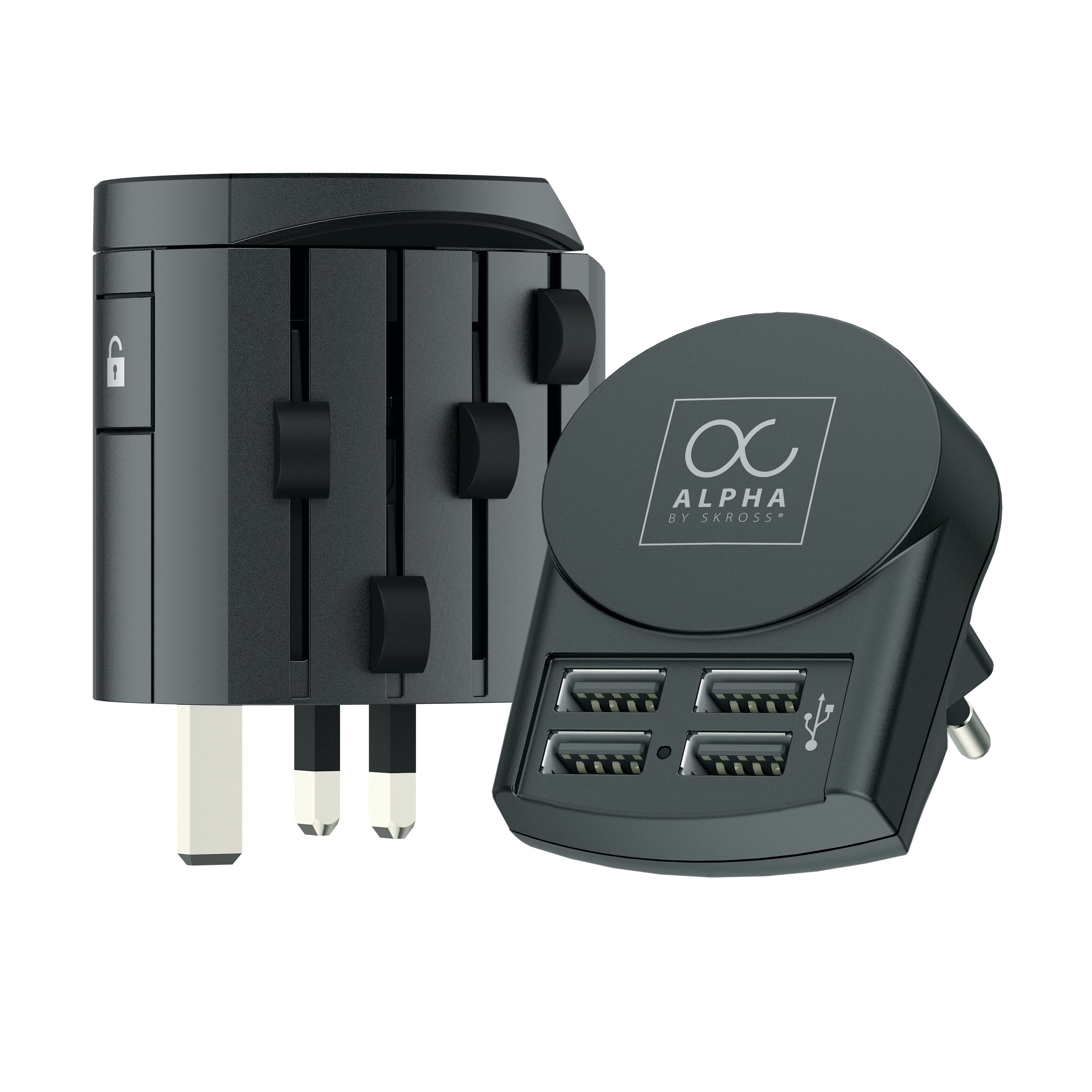 Skross World Adapter Premium Series 1.104102 Alpha Reiseadapter – USB-Ladeausgang 4 A – für Europa