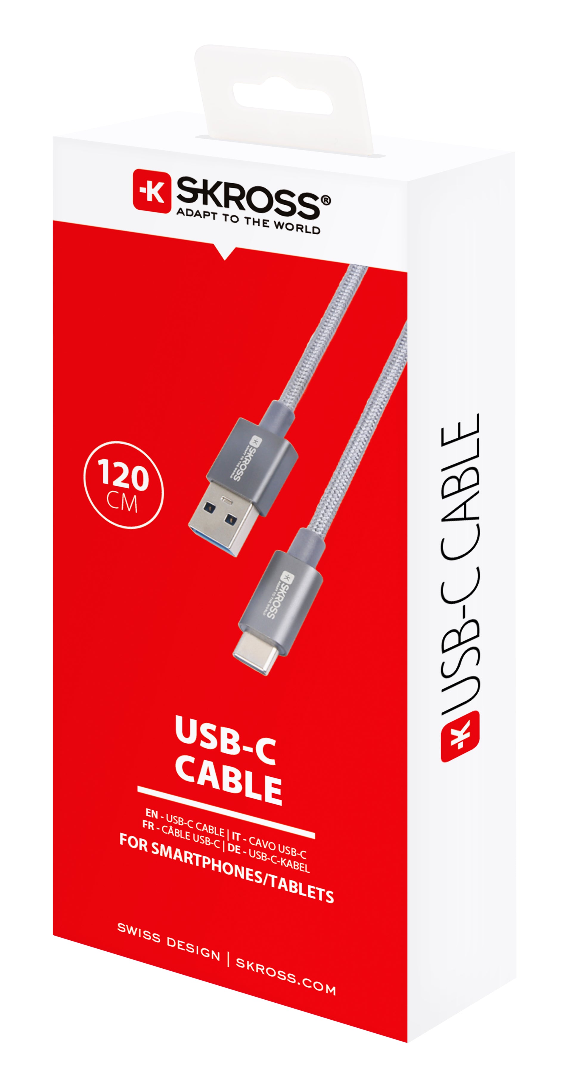 Skross USB-C auf USB-C Kabel – USB 3.2 Gen 1 (5 Gbit/s) – 1,2 m – Grau