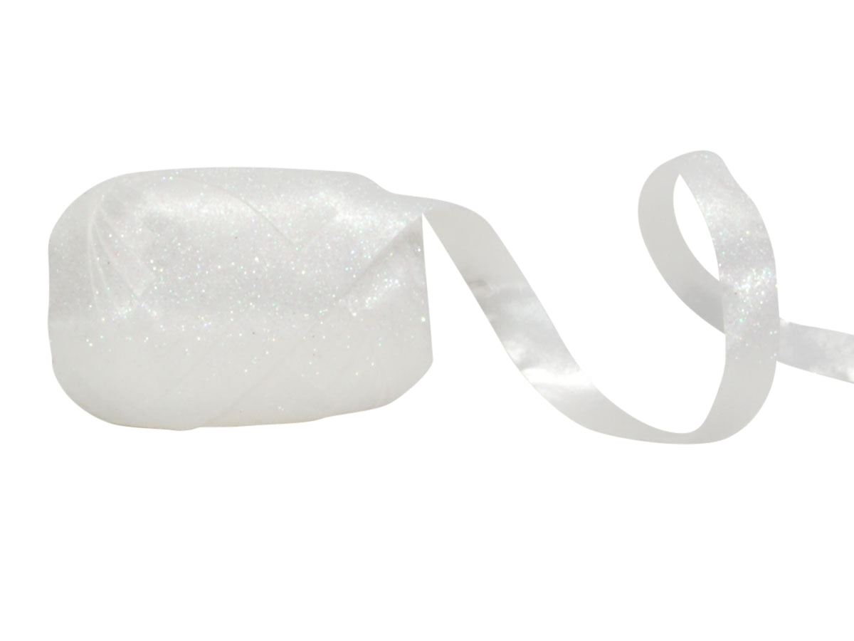 Spyk Geschenkband PP Weiss/irisé – 10 mm × 10 m – schimmernd – 1 Rolle
