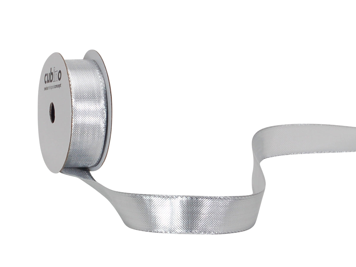 Spyk Geschenkband Cubino Monte Carlo Silber – 15 mm × 5 m