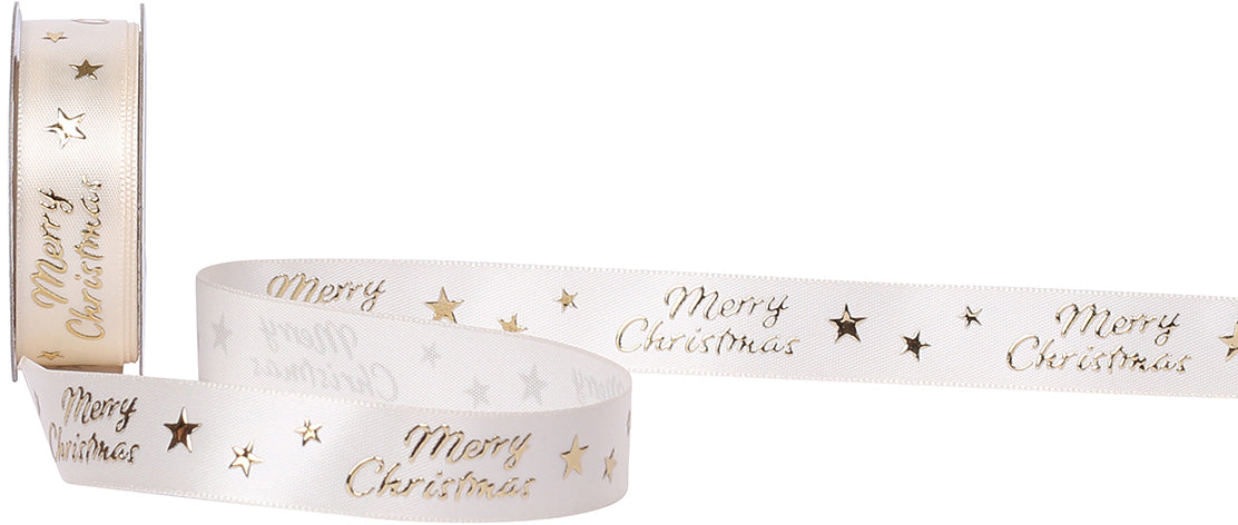 Spyk Geschenkband Merry Christmas Stars Gold – 16 mm × 3 m