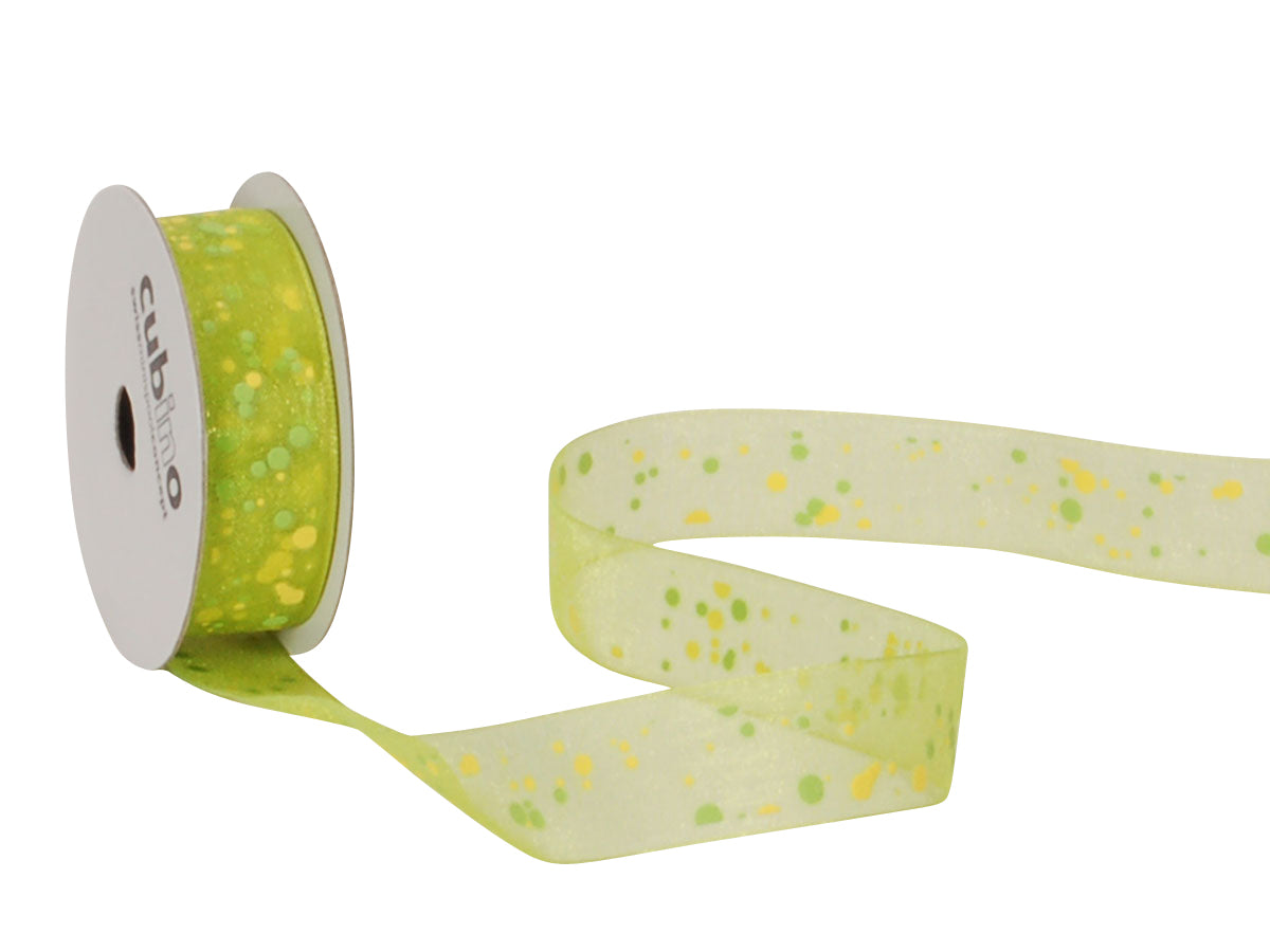 Spyk Geschenkband Cubino Puntillo Grün/Gelb – 15 mm × 4 m