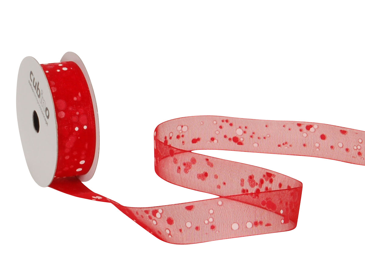 Spyk Geschenkband Cubino Puntillo Rot/Weiss – 15 mm × 4 m