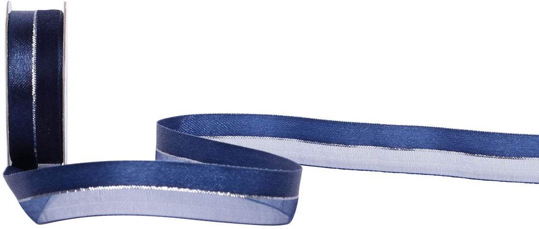 Spyk Geschenkband Cubino Elegance Blau/Silber – 16 mm × 3 m