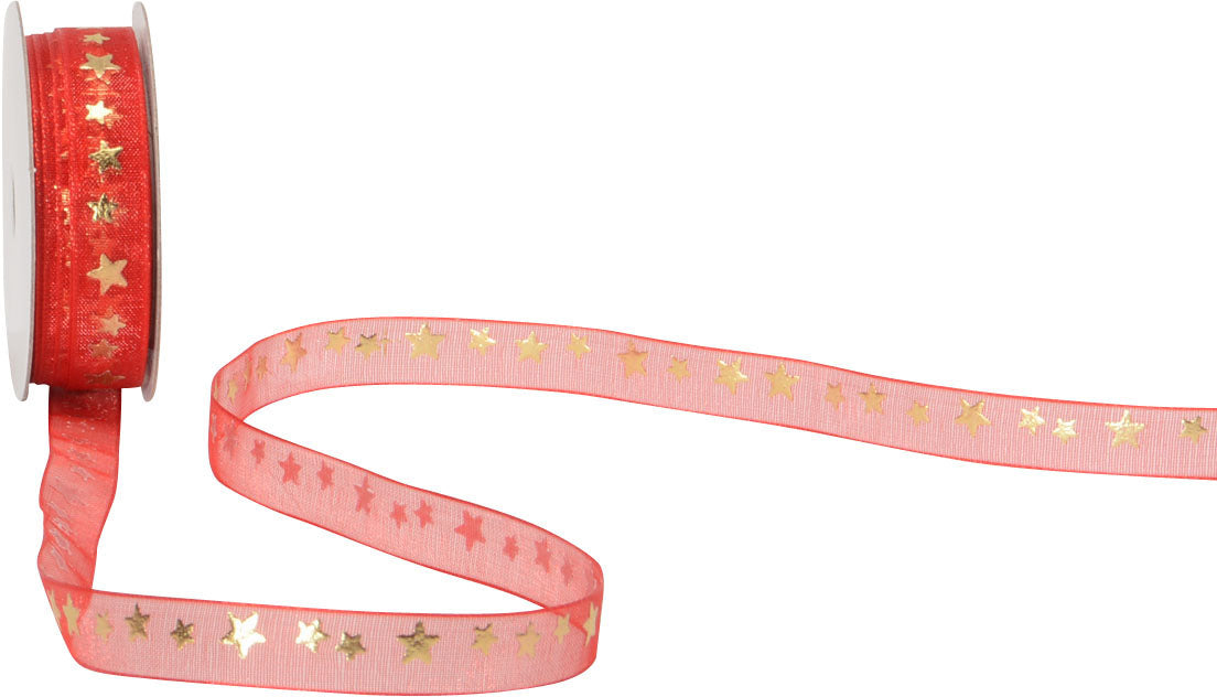 Spyk Cubino Stellare 1596.325 – Geschenkband, Rot-Gold – 10 mm × 4 m