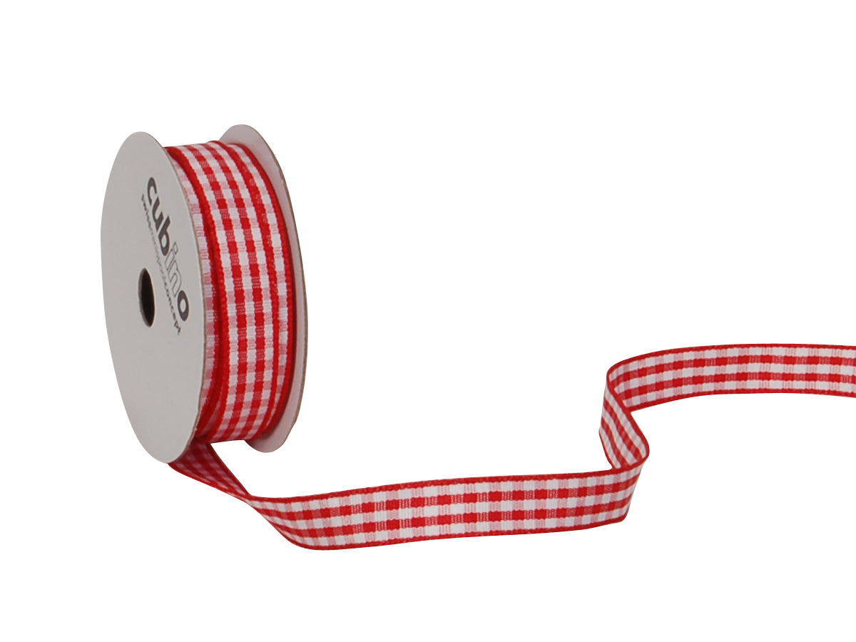 Spyk Geschenkband Cubino Vichy Rot/Weiss – 9 mm × 4 m