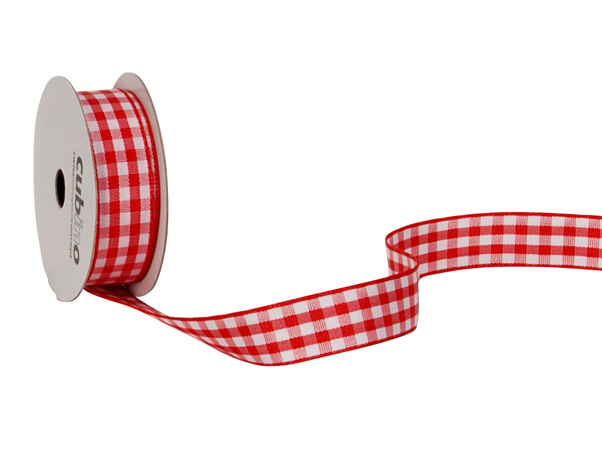 Spyk Geschenkband Cubino Vichy Rot/Weiss – 15 mm × 3 m