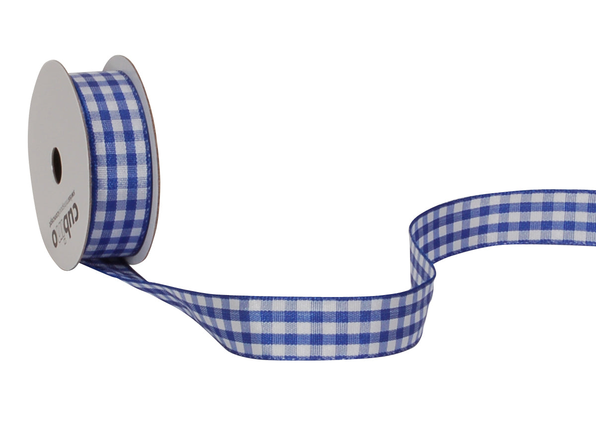 Spyk Geschenkband Cubino Vichy Blau/Weiss – 15 mm × 3 m