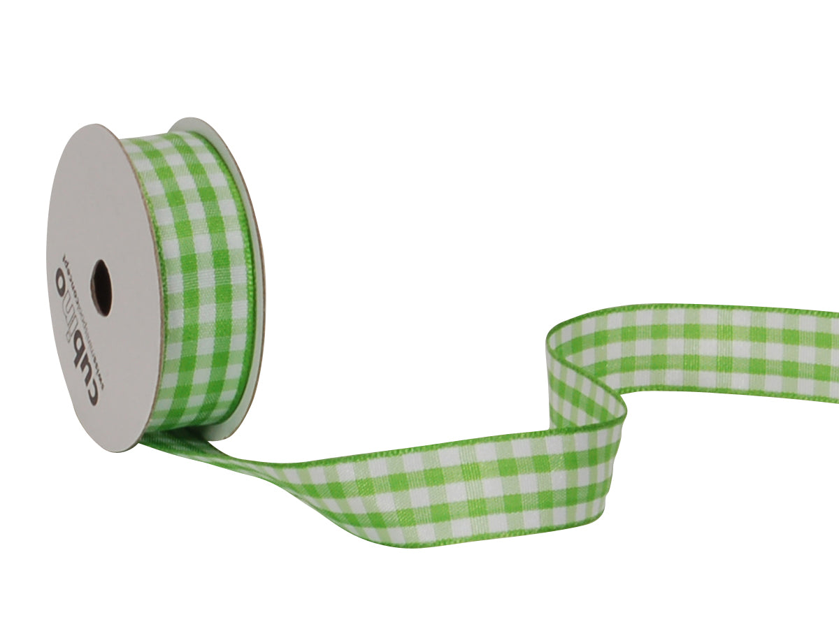 Spyk Geschenkband Cubino Vichy Grün/Weiss – 15 mm × 3 m