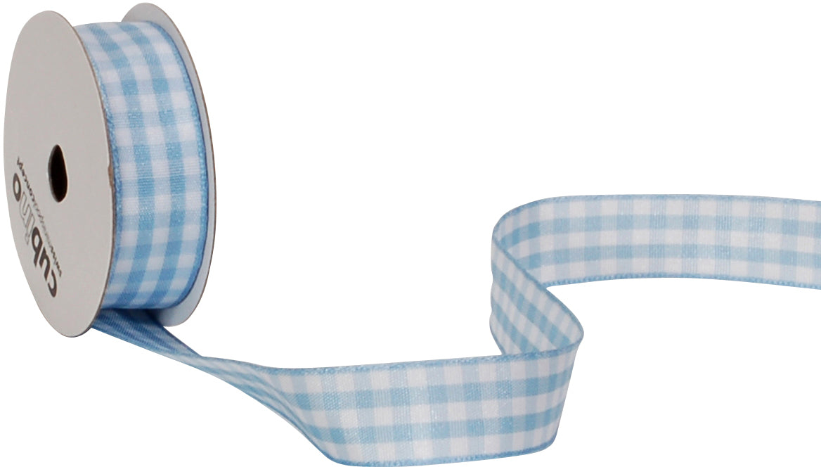 Spyk Geschenkband Cubino Vichy Blau – 15 mm × 3 m