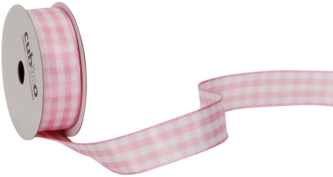 Spyk Cubino Vichy – Geschenkband, rosa – 15 mm × 3 m