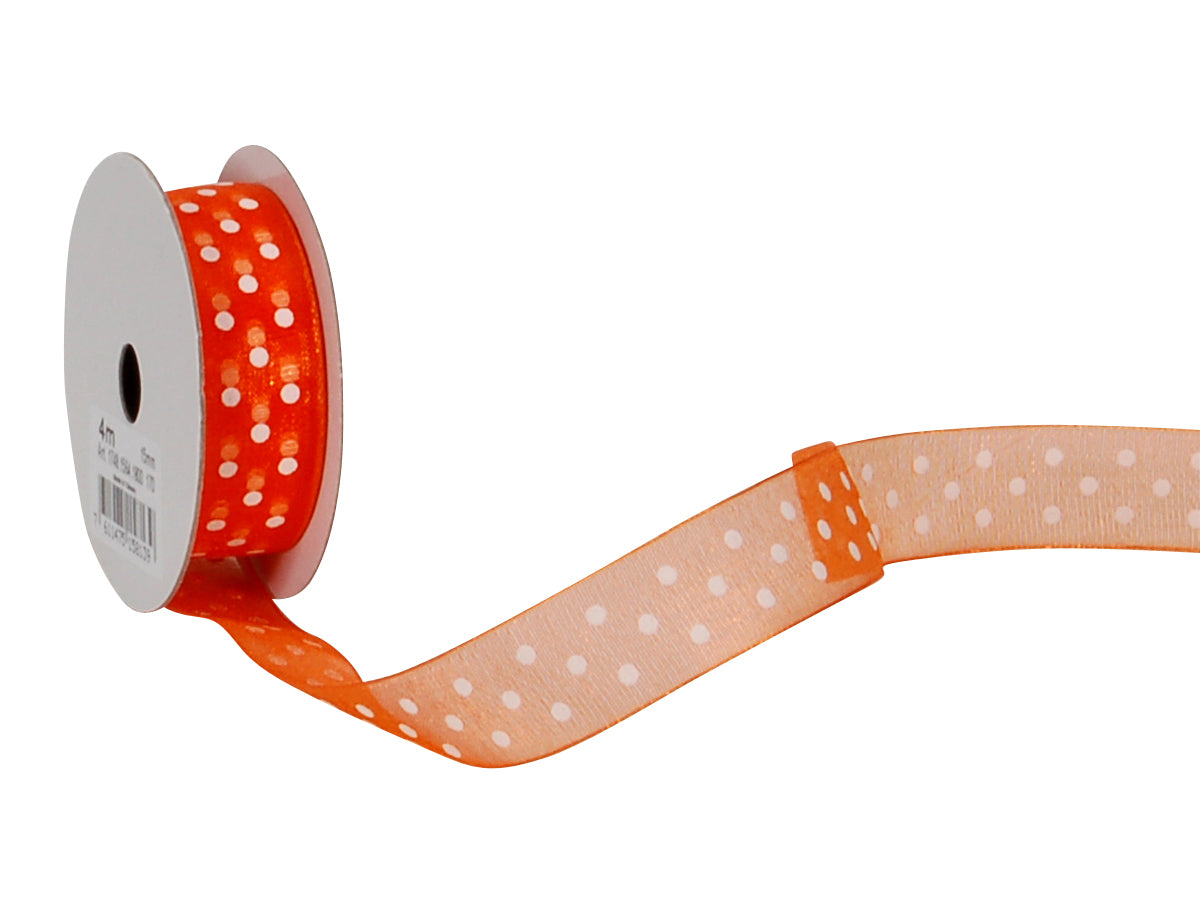 Spyk Geschenkband Cubino Dots Orange/Weiss – 15 mm × 4 m