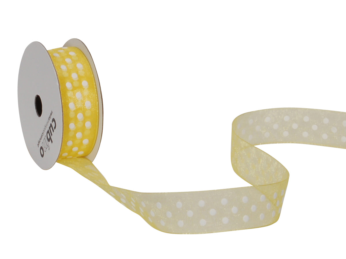 Spyk Geschenkband Cubino Dots Gelb/Weiss – 15 mm × 4 m – 1 Rolle