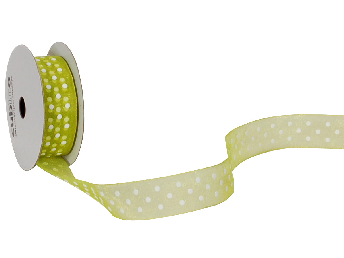 Spyk Geschenkband Cubino Dots Grün-Weiss – 15 mm × 4 m