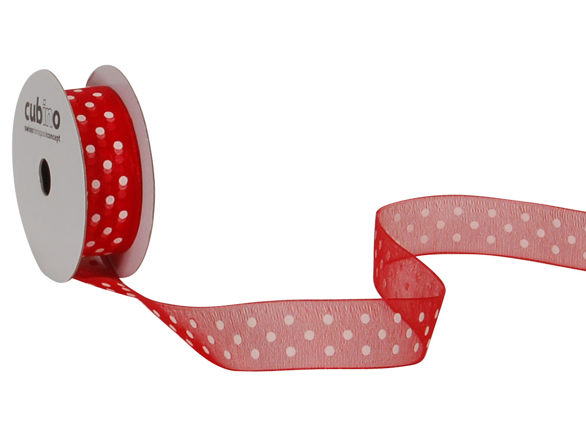Spyk Geschenkband Cubino Dots Rot/Weiss – 15 mm × 4 m