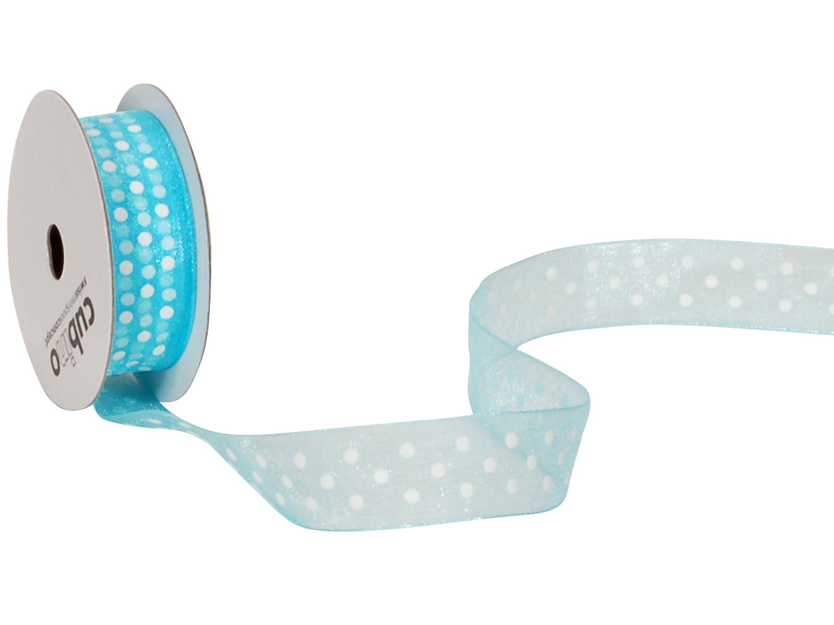 Spyk Geschenkband Cubino Dots türkis/weiss – 15 mm × 4 m