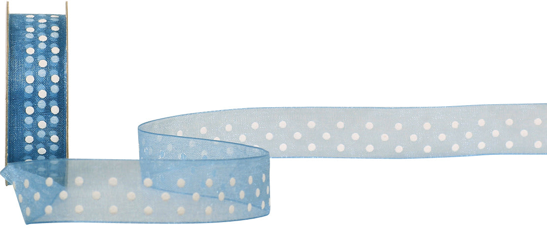Spyk Geschenkband Cubino Dots Blau-Weiss – 15 mm × 4 m
