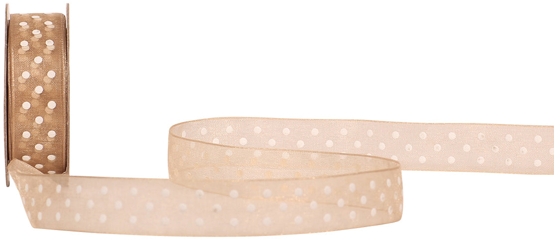 Spyk Geschenkband Cubino Dots Braun/Weiss – 15 mm × 4 m
