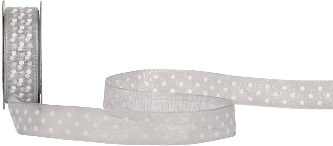 Spyk Geschenkband Cubino Dots Grau/Weiss – 15 mm × 4 m