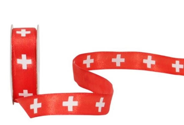 Spyk Cubino – Geschenkband, Rot/Weiss, Helvetica – 15 mm × 4 m – 1 Rolle