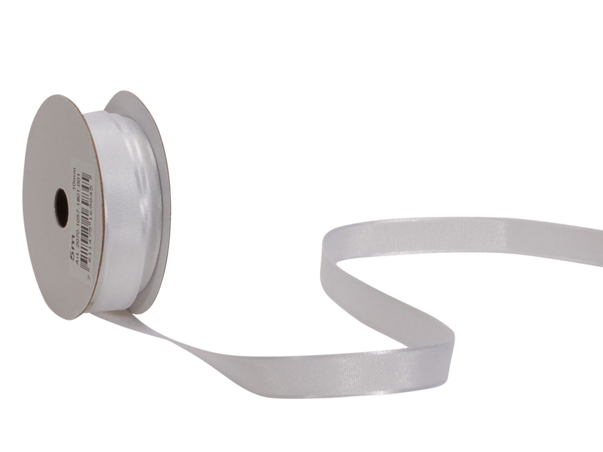 Spyk Geschenkband Satin Weiss – 10 mm × 5 m – Echte Webkante, Ohne Draht