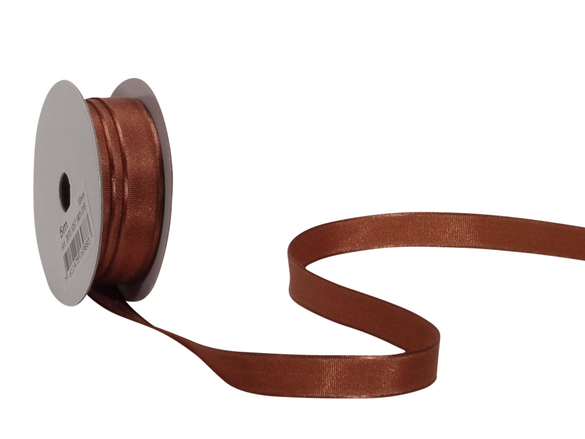 Spyk Geschenkband Cubino Taffetas Satin Braun – 10 mm × 5 m – Echte Webkante, Ohne Draht