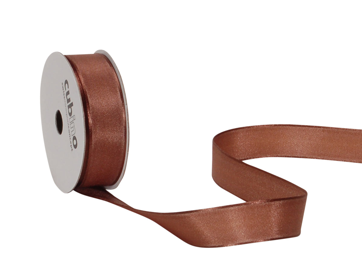 Spyk Geschenkband Cubino Taffetas Braun – 15 mm × 4 m – Echte Webkante, Ohne Draht