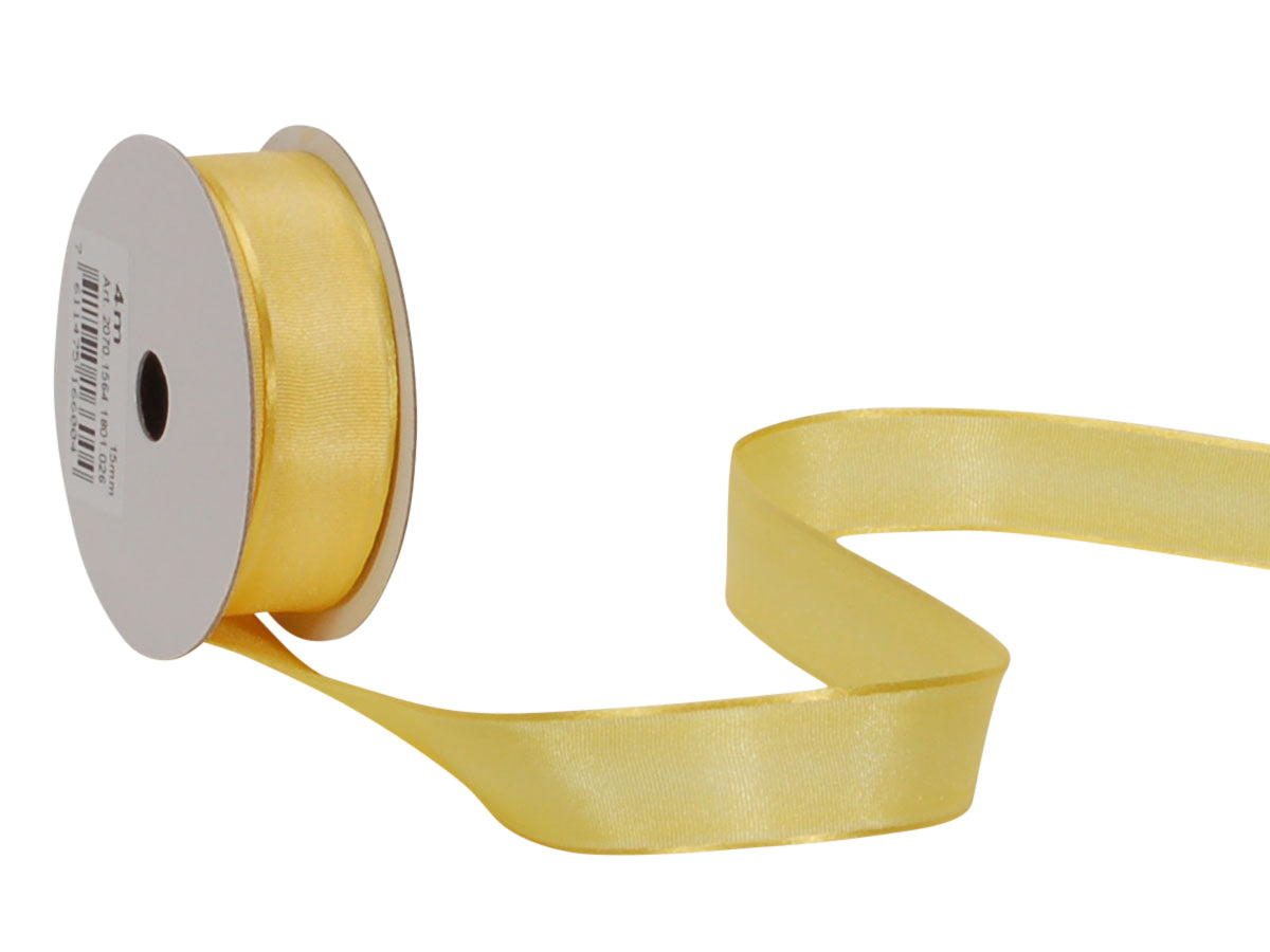 Spyk Geschenkband Cubino Taffetas Gelb – 15 mm × 4 m – Echte Webkante, Ohne Draht