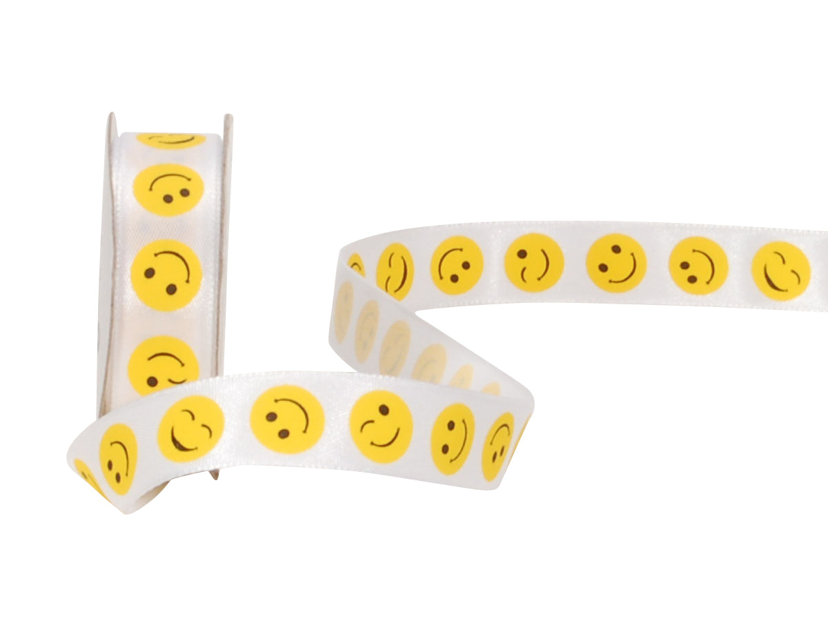 Spyk Geschenkband Cubino Smiling Weiss/Gelb – 15 mm × 4 m