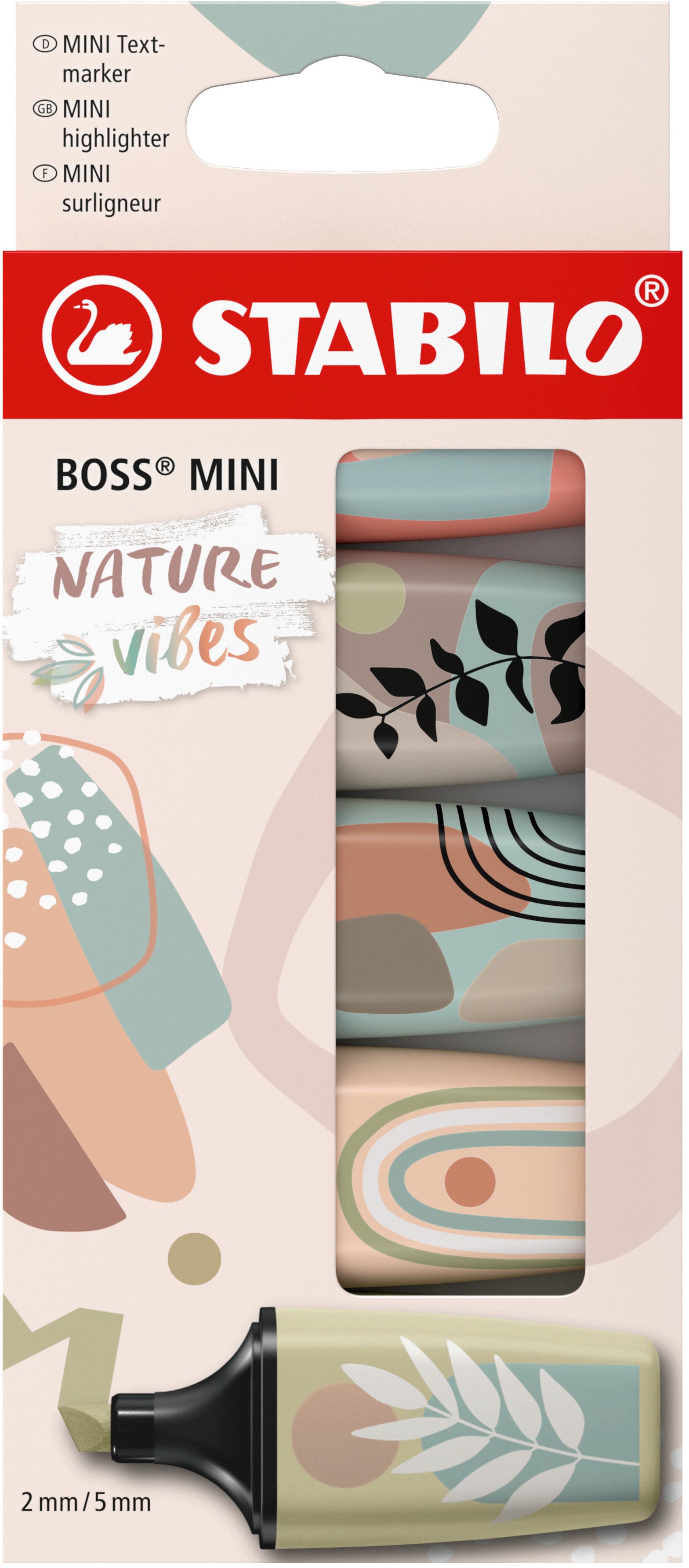 STABILO BOSS Textmarker Mini – 5er Set, Farben sortiert, Keilspitze 2,0–5,0 mm
