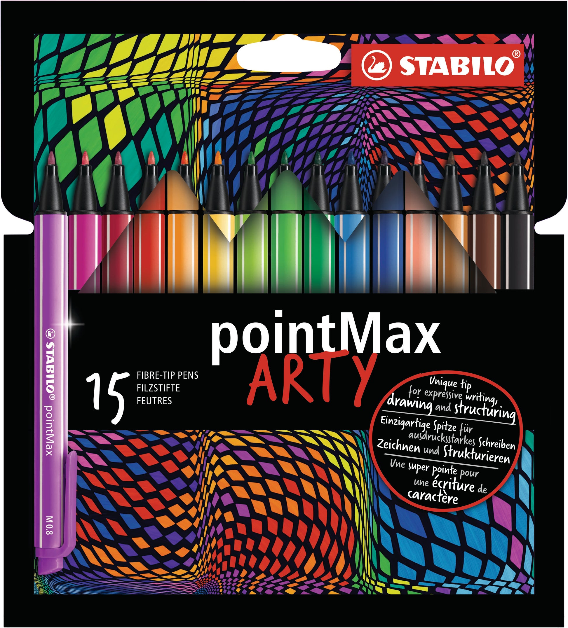 STABILO pointMax Arty Faserschreiber – Rundspitze, 0,8 mm, wasserbasiert, 15 Farben