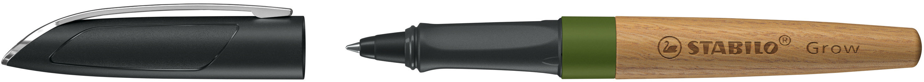 STABILO Grow Kugelschreiber – Blau, Spitze 0,5 mm, Holzschaft (Moosgrün/Eiche), dokumentenecht