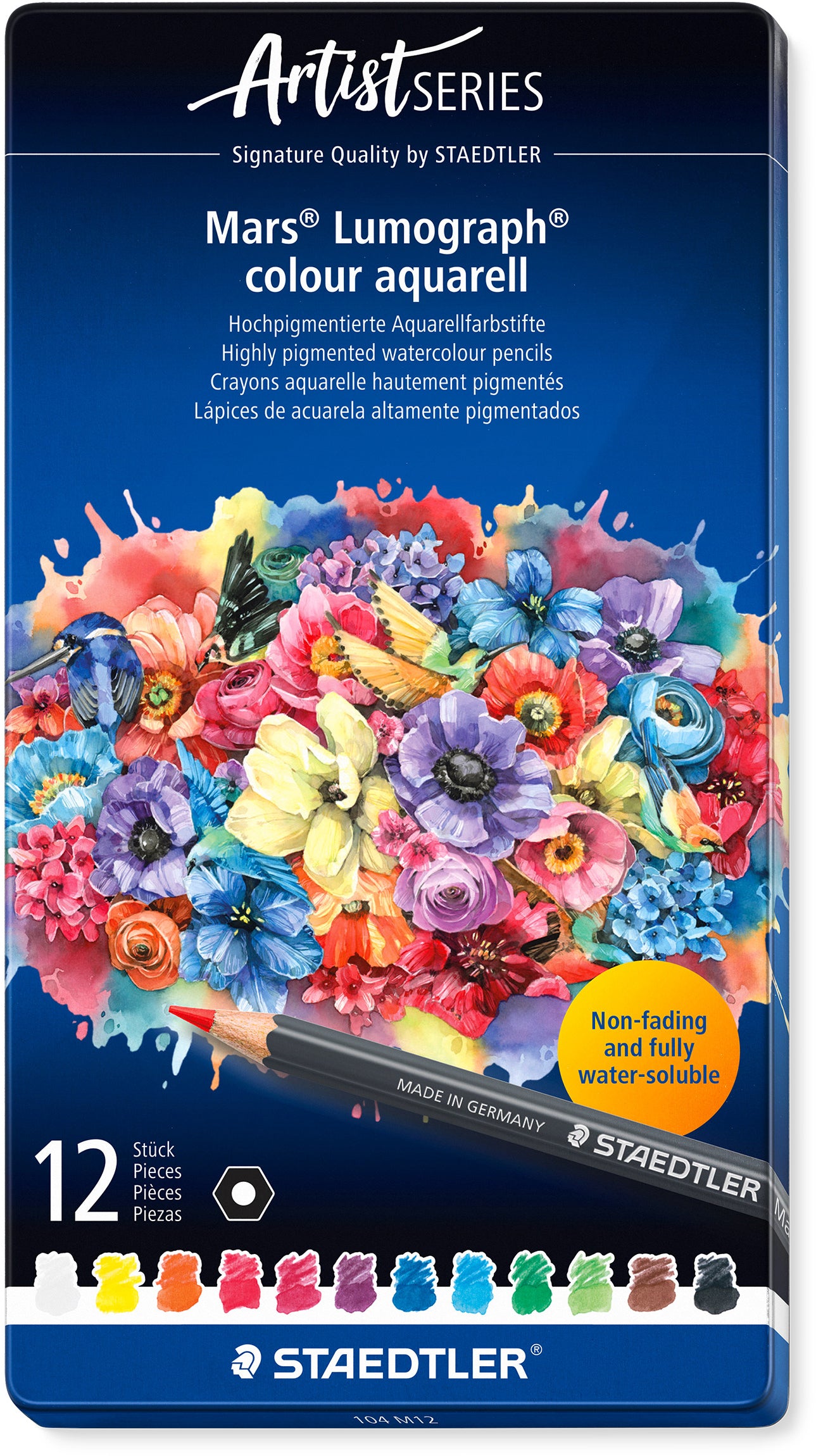 STAEDTLER Artist Line Aquarellfarbstifte – 12 Farben, lichtbeständig, Minen-Ø 3,6 mm
