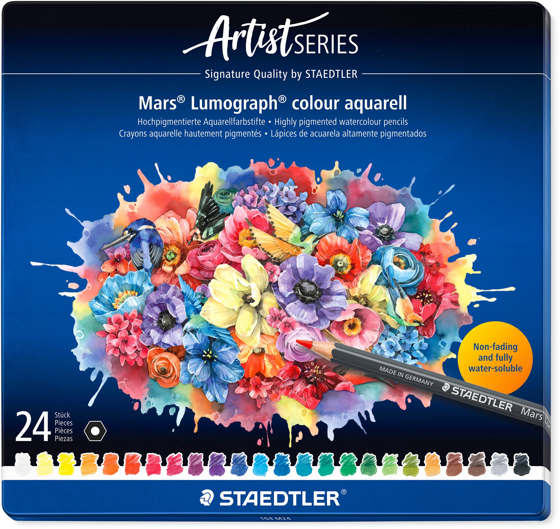 Staedtler Aquarellfarbstifte Artist Line – Sechskant, Minen-Ø 3,6 mm, 24 Farben