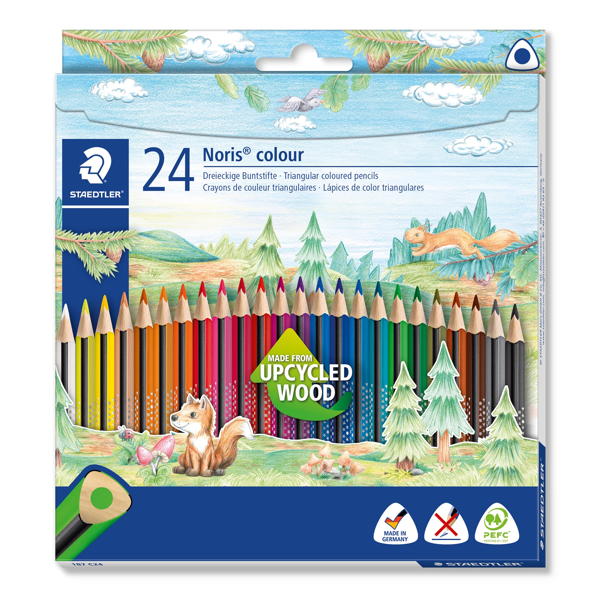 Staedtler Buntstifte Noris Colour Upcycled Wood – Dreikant, 24 Farben, im Kartonetui