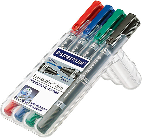 Staedtler Lumocolor Permanentmarker – Doppeltspitze 0,6/1,5 mm – Mehrfarbig – 4er-Set
