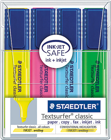 STAEDTLER Textsurfer classic Textmarker – 4er Set, Farben: Blau/Grün/Pink …, Keilspitze 1–5 mm, nachfüllbar