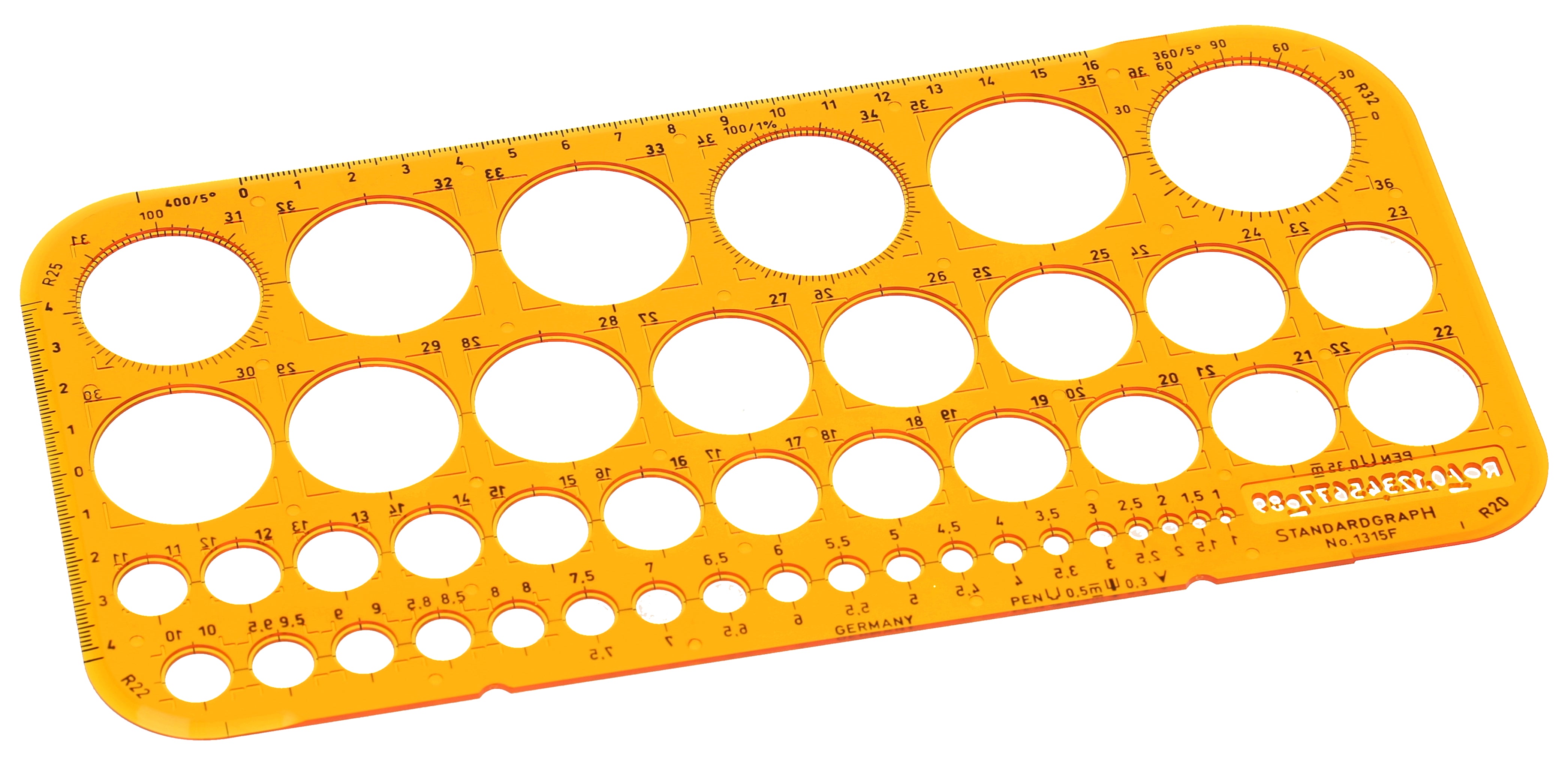 Standardg Kreisschablone, 27,0 × 17,1 cm, 45 Öffnungen, Modell 1315F
