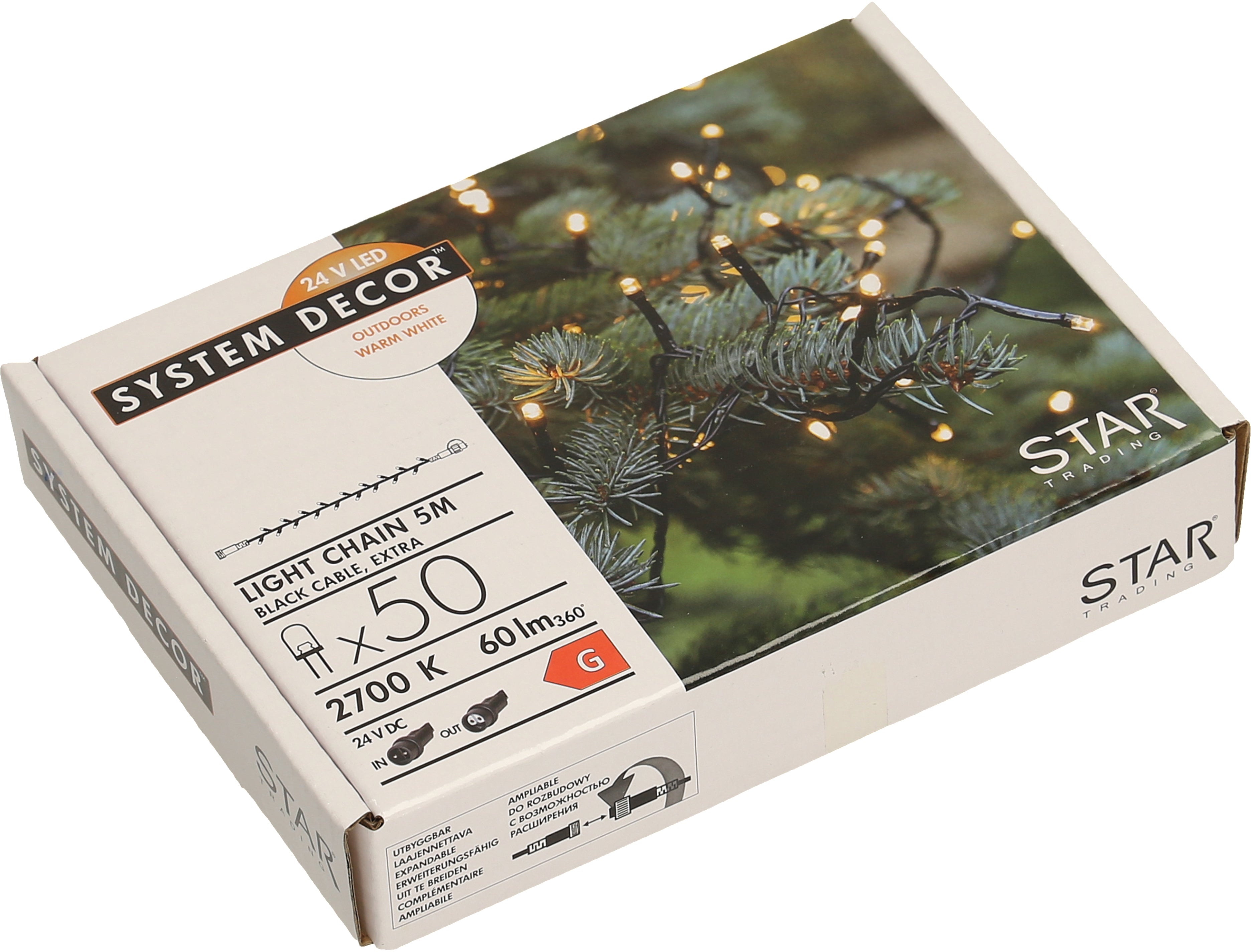 Star Trading System Decor Lichterkette Erweiterung Extra (495-27-1) – 5 m – Warmweiss – IP44 – Schwarz