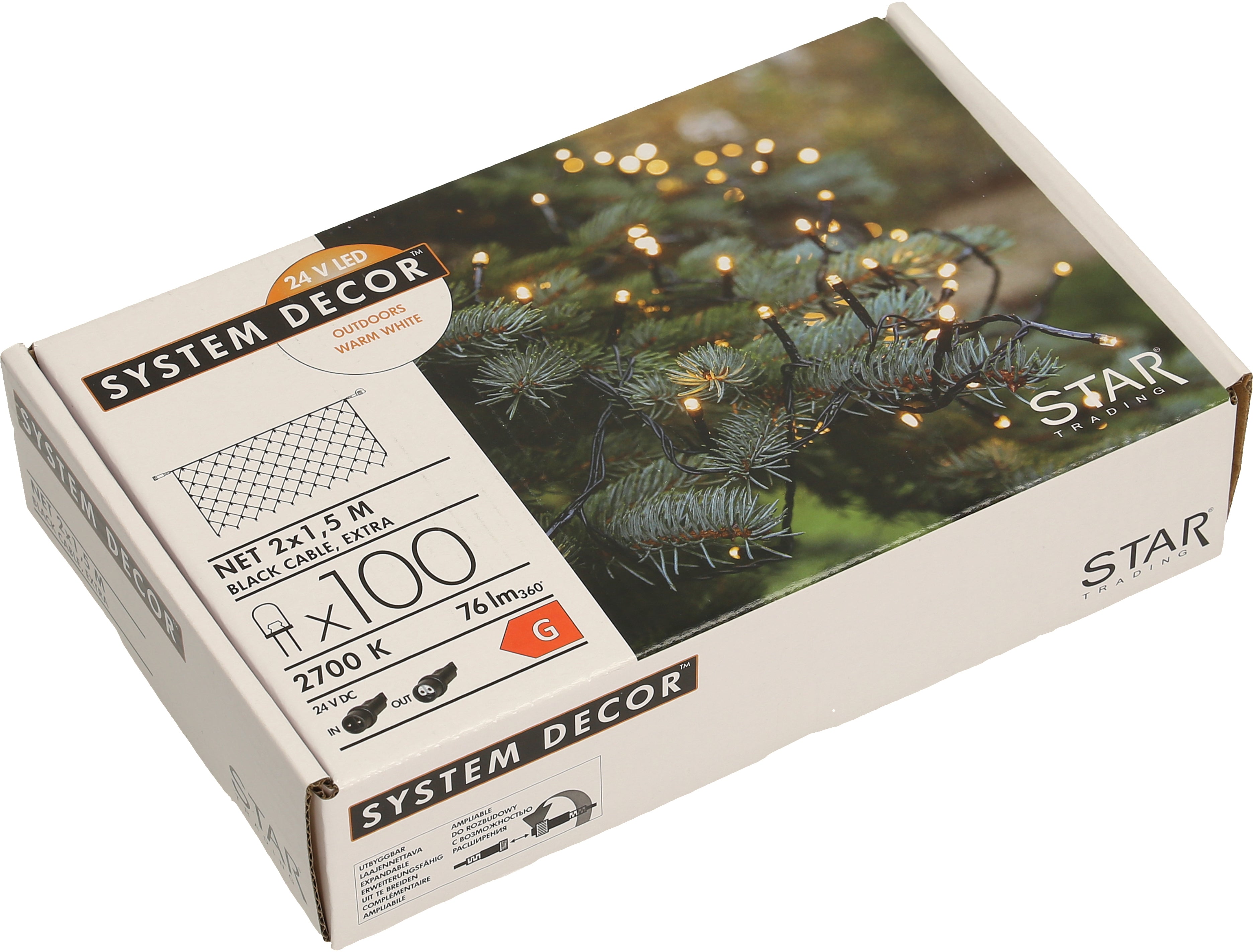 Star Trading System Decor LED-Netz Erweiterung – 2×1,5 m – Warmweiss – IP44 – für System Decor – Schwarz