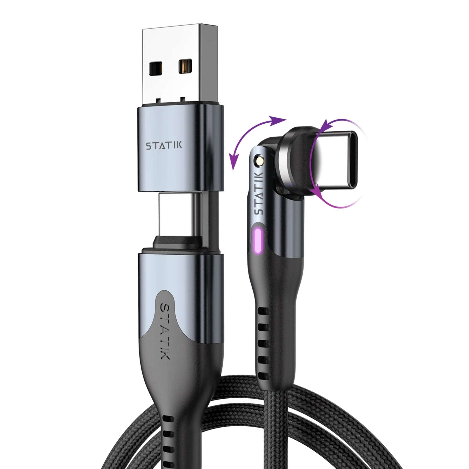 Statik USB-C auf USB-C Kabel – 3 m – PD 100 W – Geflochten, LED-Display – Schwarz