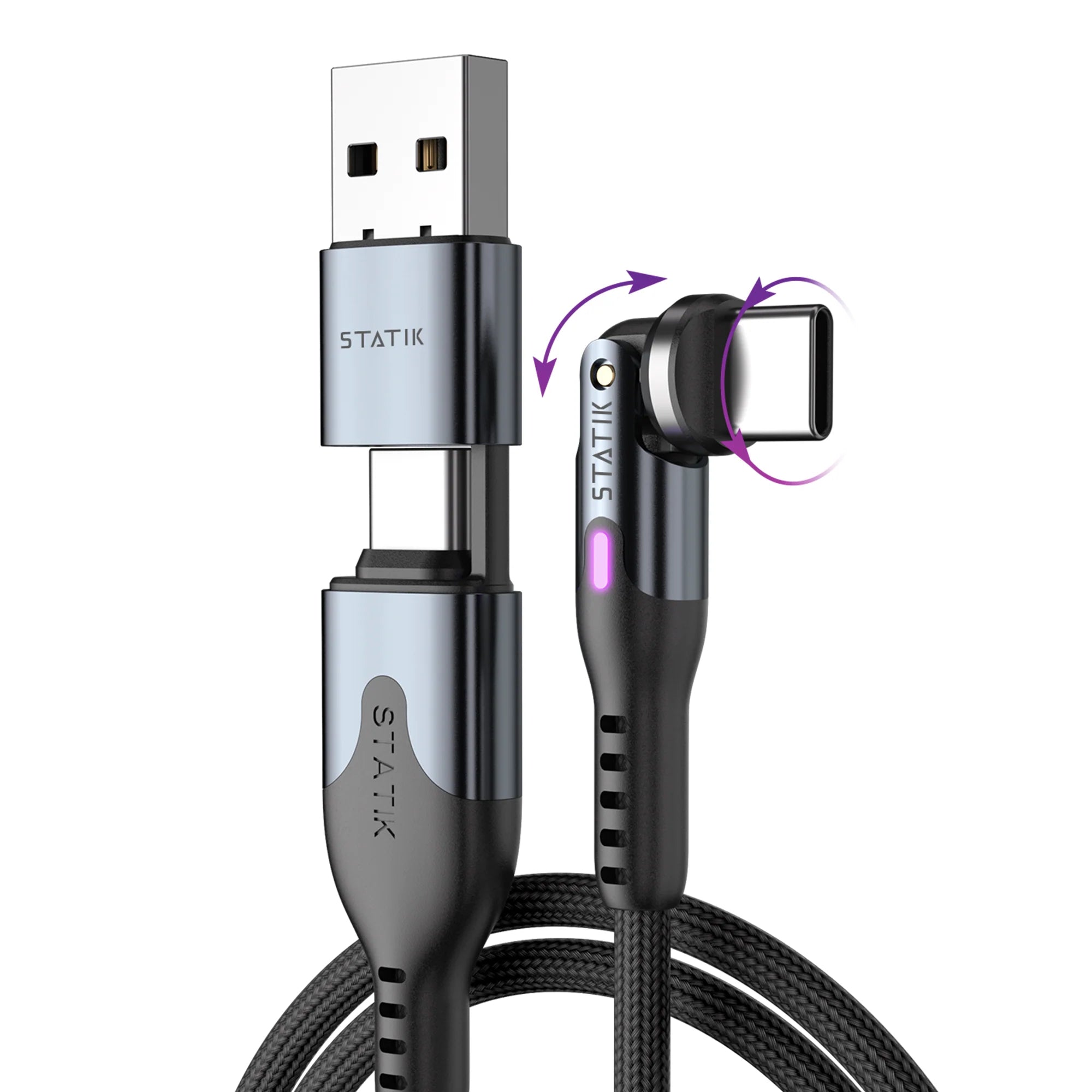 Statik USB-C auf USB-C Kabel – 3 m – PD 100 W – Geflochten, LED-Display – Schwarz