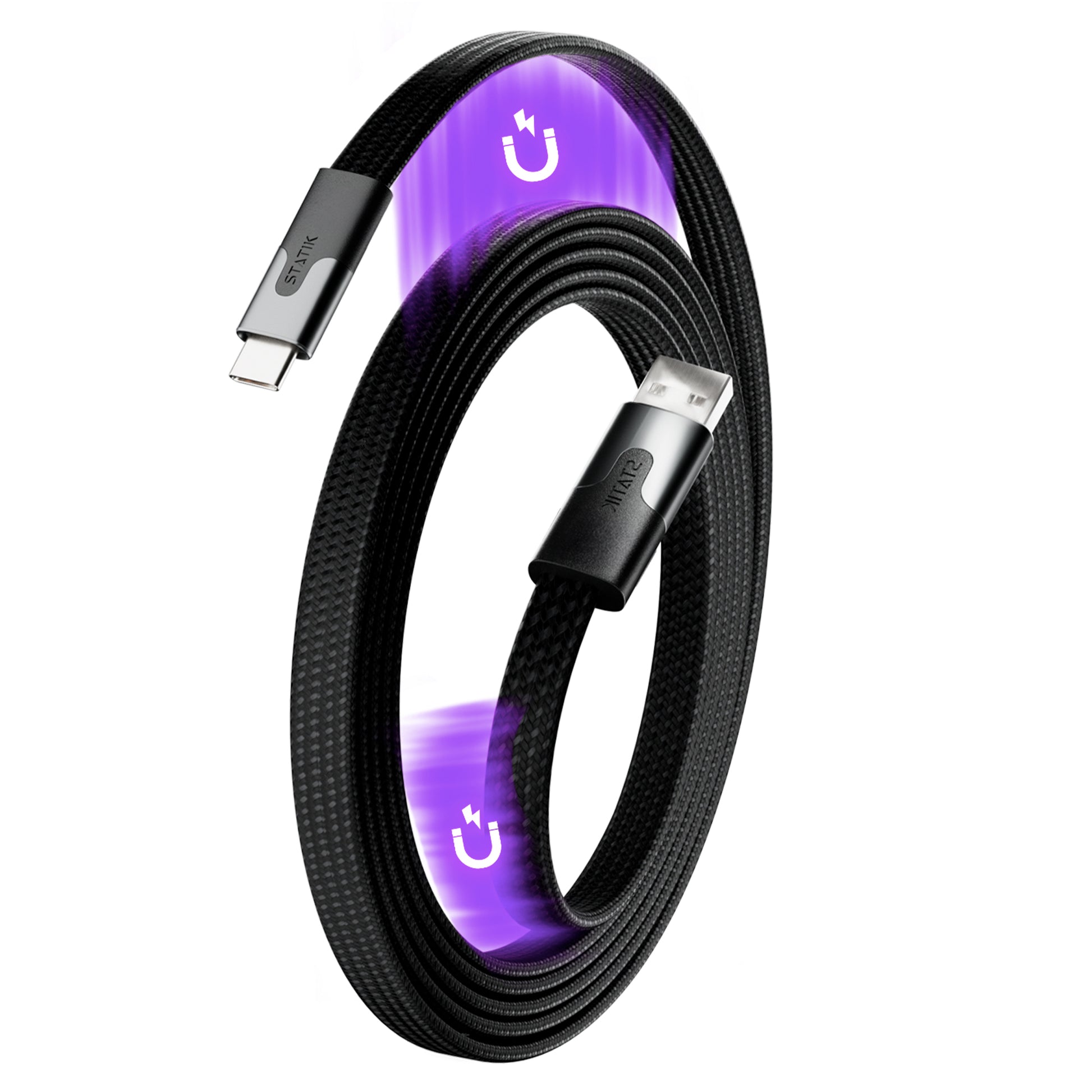Statik USB-A-auf-USB-C-Kabel – 1 m – PD 27 W – Magnetisch – Schwarz