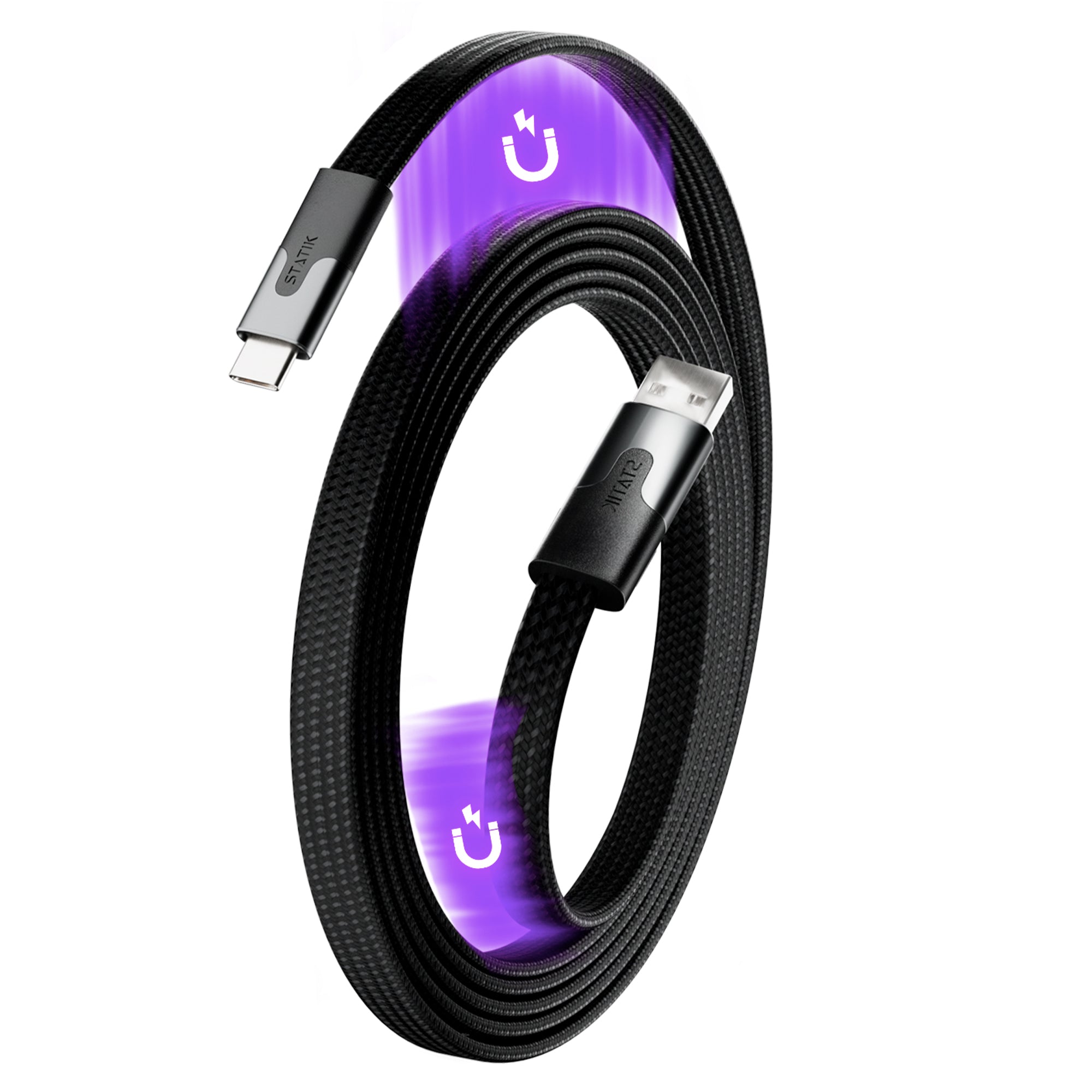 Statik USB-A-auf-USB-C-Kabel – 1 m – PD 27 W – Magnetisch – Schwarz
