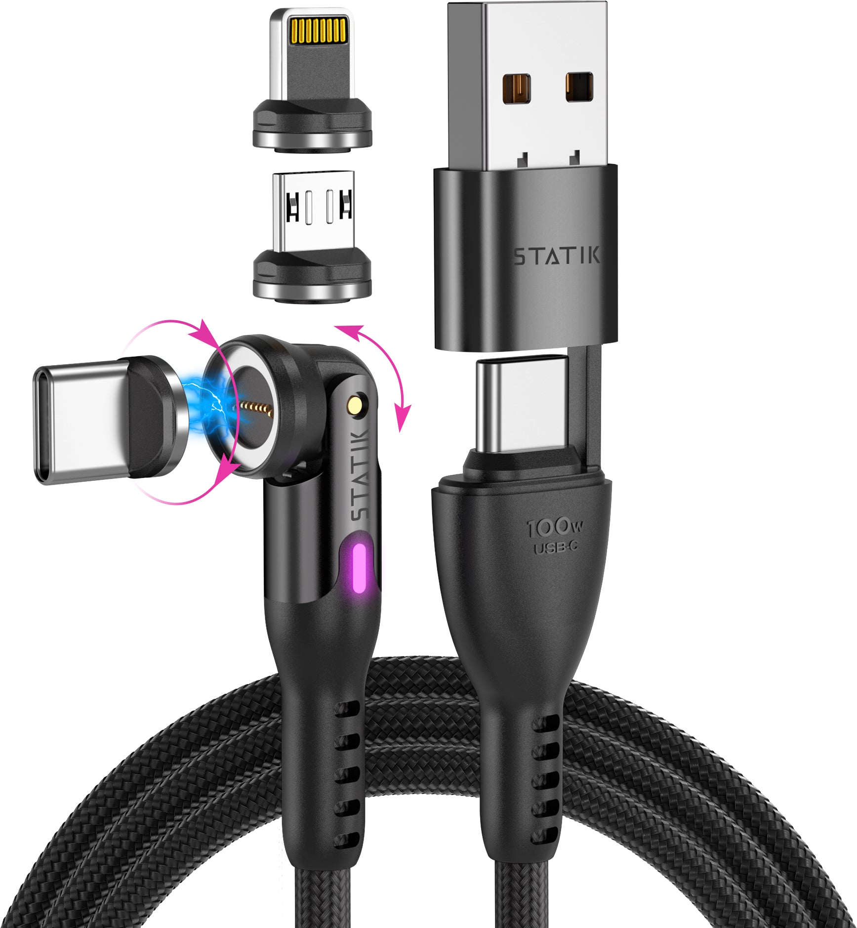 Statik USB-Kabel – USB-C (magnetisch, universell) – 2 m – PD 100 W – für Laptops und mehr