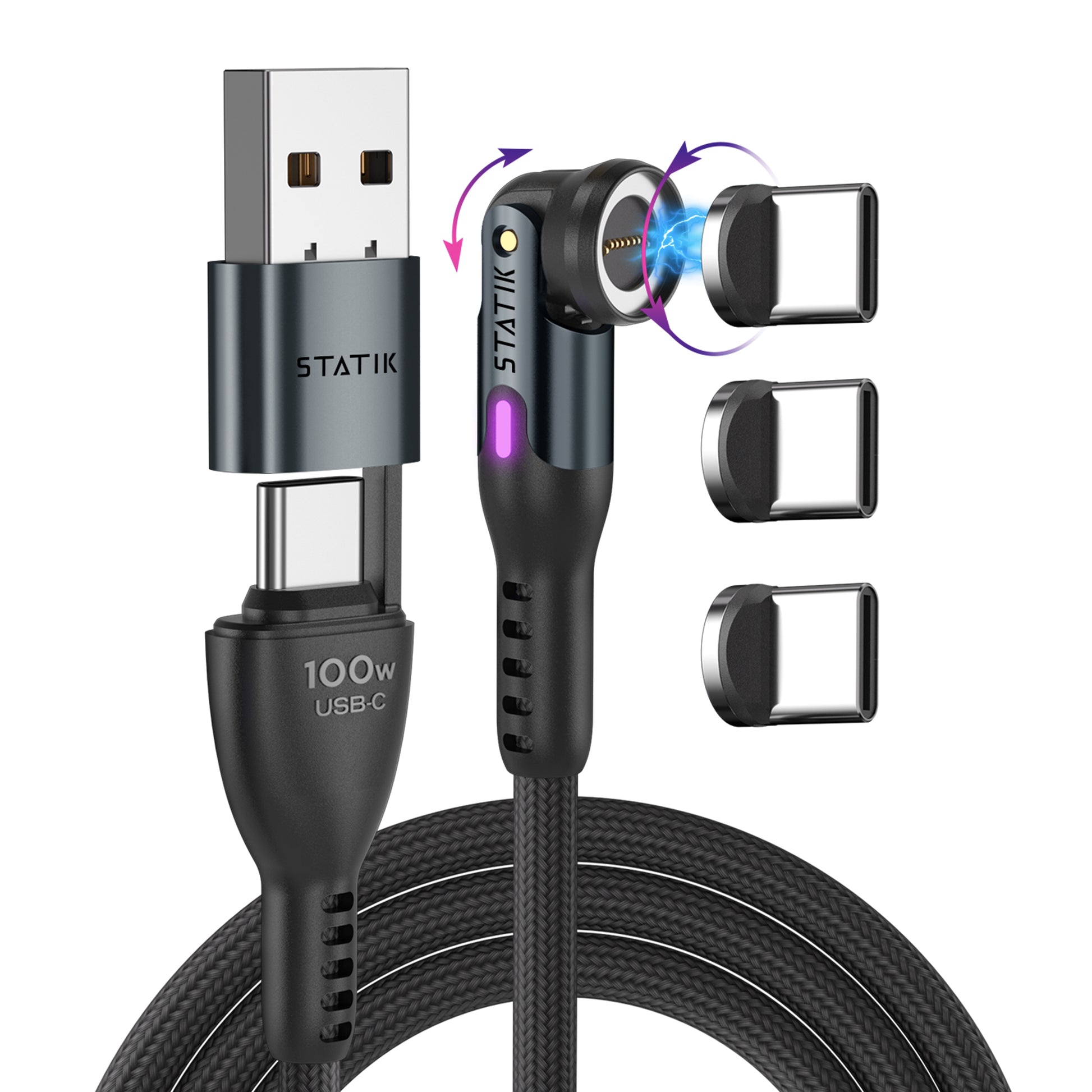 Statik USB-C Kabel – USB 2.0 (480 Mbit/s) – 2 m – PD 100 W – Magnetisch – für Laptops, Smartphones und mehr