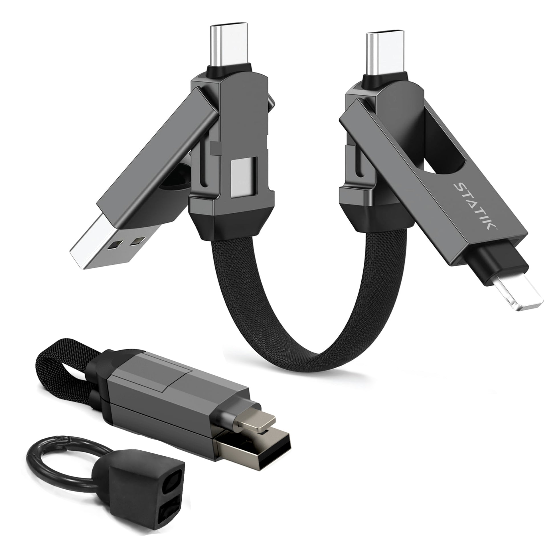 Statik USB-Multi-Ladekabel (USB-A/USB-C auf USB-C/Lightning) – USB 2.0 (480 Mbit/s) – PD 60 W – Magnetisch