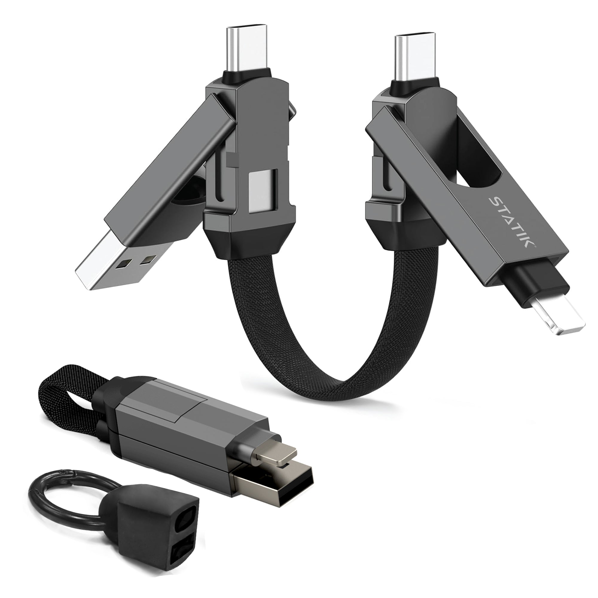 Statik USB-Multi-Ladekabel (USB-A/USB-C auf USB-C/Lightning) – USB 2.0 (480 Mbit/s) – PD 60 W – Magnetisch
