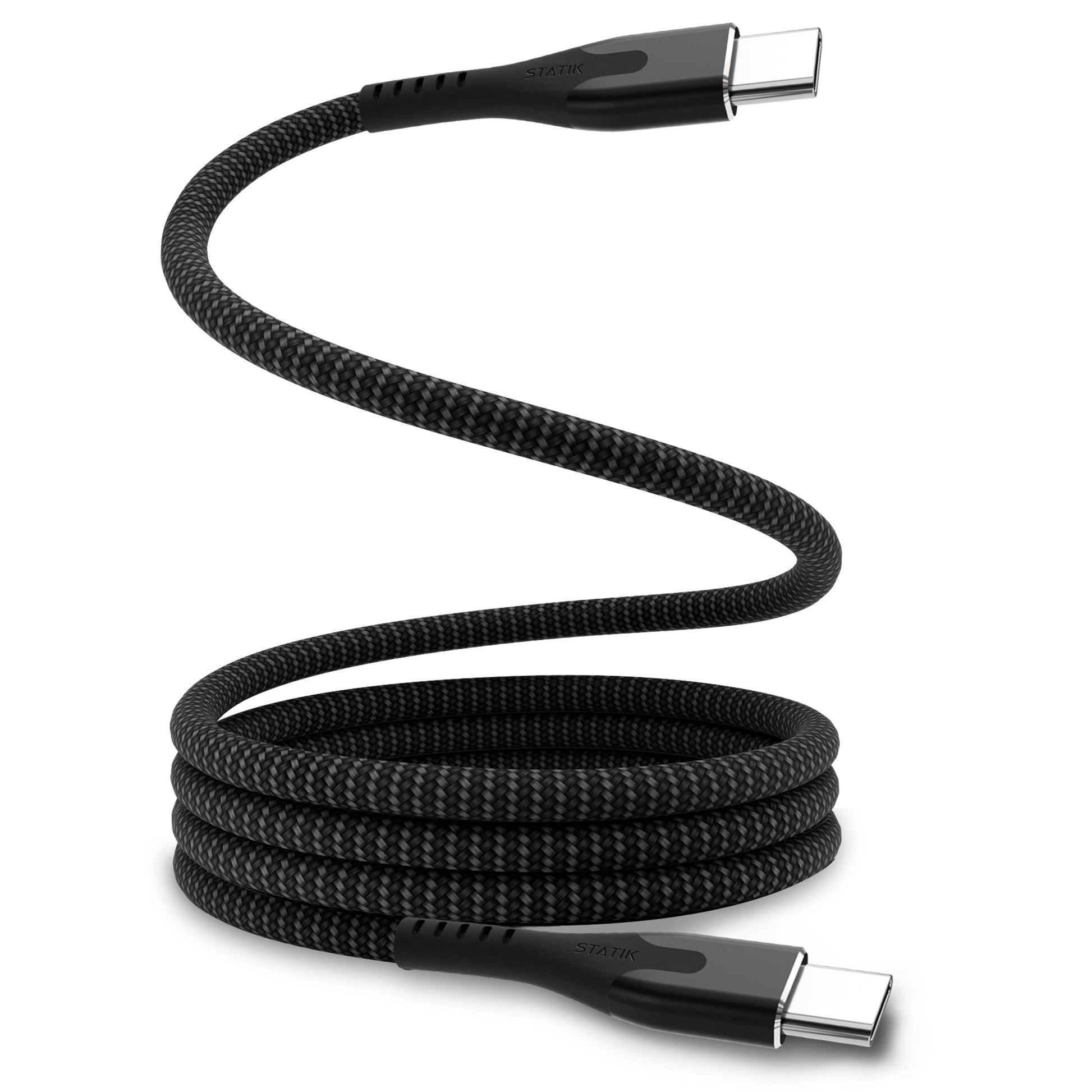Statik USB-C auf USB-C Kabel – USB 2.0 (480 Mbit/s) – 0,5 m – PD 100 W – Geflochten, Magnetisch – Schwarz