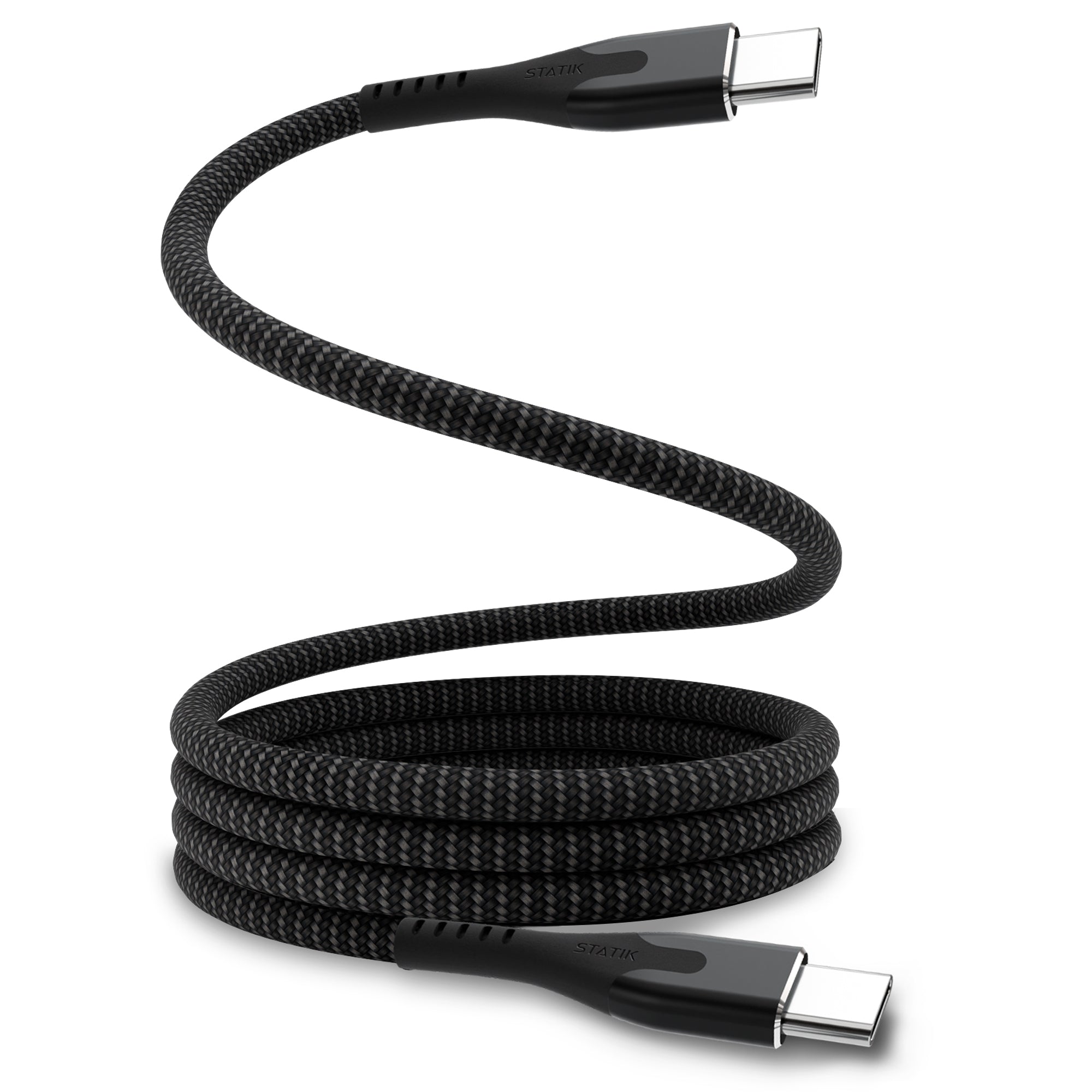 Statik USB-C auf USB-C Kabel – USB 2.0 (480 Mbit/s) – 2 m – PD 100 W – Magnetisch, Nylon – Schwarz